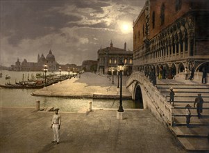 Doge's Palace and St. Mark's by Moonlight, Venice, Italy, Photochrome Print, Detroit Publishing Company, 1900