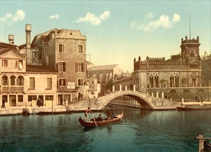 Bridge and Canal, Venice, Italy, Photochrome Print, Detroit Publishing Company, 1900