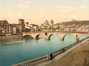 Stone Bridge and San Giorgio in Braida, Verona, Italy, Photochrome Print, Detroit Publishing Company, 1900