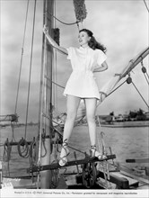 Actress Paula Drew, Publicity Portrait on Sailboat, Universal Pictures, 1947
