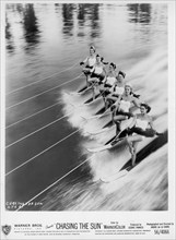 Synchronized Water Skiing Scene, on-set of the Film, "Chasing the Sun", Warner Bros., 1956