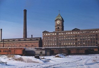 Railroad Cars and Factory Buildings, Lawrence, Massachusetts, USA, Jack Delano, Farm Security Administration, January 1941