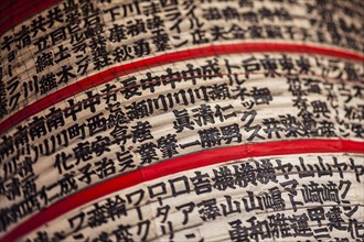 Paper Lantern With Japanese Writing Inside Temple, Tokyo, Japan