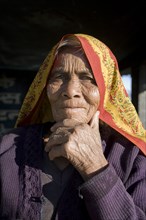 Portrait of Old Wrinkled Indian Woman