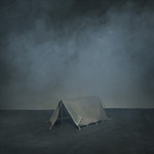 Tent in Fog with Horizon in Background