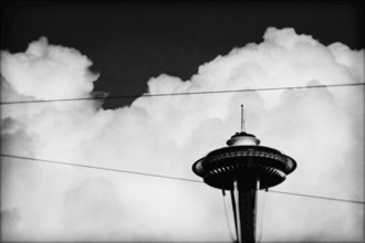 Space Needle Against White Clouds, Seattle, Washington, USA