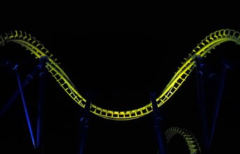 Yellow Roller Coaster at Night, Detail