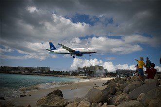 Airplane Landing at Airport, St. Maarten, DWI, Caribbean
