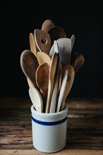 Wooden Spoons in Ceramic Container