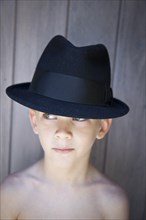 Young Boy Wearing Fedora Hat
