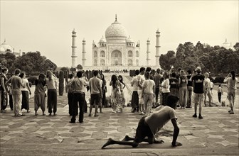 Tourists With Taj Mahal in Background, Agra, India