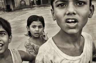 Three Young Children, Close Up, Agra, India