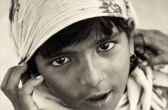 Young Girl With Pierced Nose, Close-Up, India