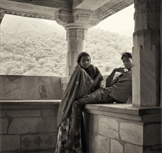 Young Man and Woman in Temple, Portrait, India