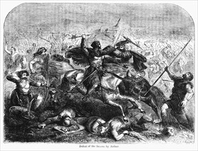 Defeat of the Saxons by Arthur, Illustration from John Cassell's Illustrated History of England, Vol. I from the earliest period to the reign of Edward the Fourth, Cassell, Petter and Galpin, 1857
