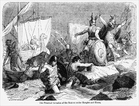 The Piratical Invasion of the Saxons under Hengist and Horsa, Illustration from John Cassell's Illustrated History of England, Vol. I from the earliest period to the reign of Edward the Fourth, Cassel...