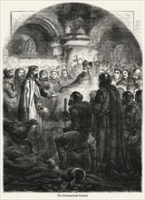 Ecclesiastical Council, Illustration from John Cassell's Illustrated History of England, Vol. I from the earliest period to the reign of Edward the Fourth, Cassell, Petter and Galpin, 1857