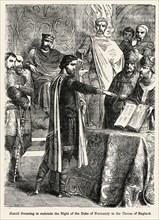 Harold Swearing to maintain the Right of the Duke of Normandy to the Throne of England, Illustration from John Cassell's Illustrated History of England, Vol. I from the earliest period to the reign of...