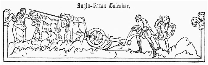 Anglo-Saxon Calendar, January, pre-Norman Conquest of 1066, Illustration from John Cassell's Illustrated History of England, Vol. I from the earliest period to the reign of Edward the Fourth, Cassell,...