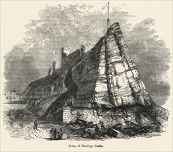 Ruins of Hastings Castle, Illustration from John Cassell's Illustrated History of England, Vol. I from the earliest period to the reign of Edward the Fourth, Cassell, Petter and Galpin, 1857