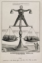Congressional Scales, a True Balance, Satire on U.S. President Zachary Taylor's attempts to Balance Southern and Northern Interests on the Question of Slavery, Lithograph, Nathaniel Currier, 1850