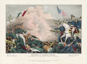 Battle of Buena Vista, Fought February 23, 1847 - The American Army under General Taylor were Completely Victorious, Lithograph, James Baillie, 1847