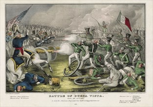 Battle of Buena Vista, Fought February 23, 1847 - in which the American Army under General Taylor were Completely Victorious, Lithograph, Nathaniel Currier, 1847