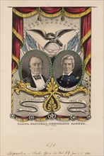 Grand, National, Democratic Banner, Press Onward, Campaign Banner for Democratic Candidates in the U.S. Presidential Election of 1848, Lewis Cass and Vice Presidential Nominee William O. Butler, Litho...