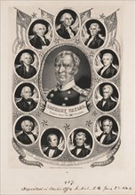 Zachary Taylor, the People's Choice for Twelfth President of the United States, Whig Campaign Banner, Portrait in Oval Surrounded by Portrait of Previous U.S. Presidents, Lithograph, Nathaniel Currier...