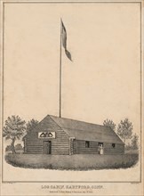 Log Cabin, Hartford, Conn., Dedicated to Gen. William H. Harrison, July 4th, 1840, Lithograph, D.W. Kellogg, 1840