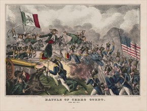 Battle of Cerro Gordo, April 18th, 1847, American Soldiers Advancing on Mexican Infantry and Cavalry and artillery, Battle of Cerro Gordo, Mexico, Lithograph, E.B. & E.C. Kellogg, 1847