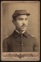 Head and Shoulders Portrait of Buffalo Soldier, African American Officer, Lt. 1st Infantry, Four-Button Sack Coat and Hat, Cabinet Card, Staley Bros., William A. Gladstone Collection of African Americ...