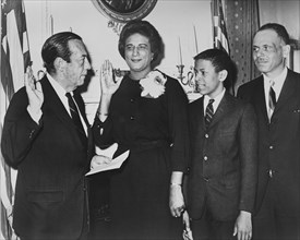 Constance B. Motley, with Family, being Sworn in as Manhattan Borough President by Mayor Robert Wagner, New York City, New York, USA, Phyllis Twachtman, World Telegram & Sun, February 25, 1965