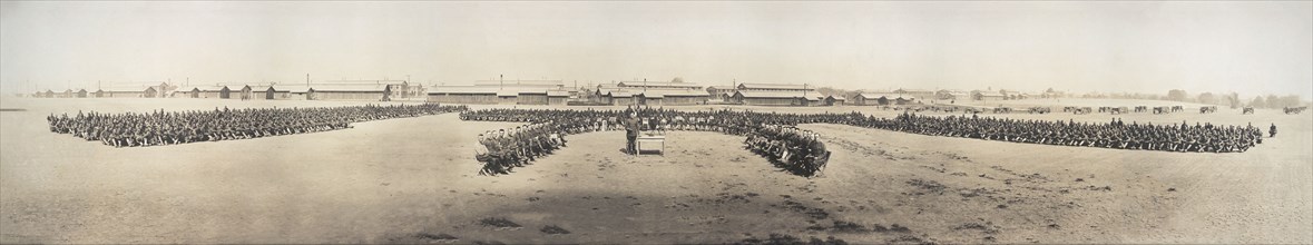 Inaugural Regimental Services of the "Black Devils", Pioneer Infantry, Chaplain Hayes Farish Officiating, Sunday, Sept. 29th, 1918, Camp Zachary Taylor, Louisville, Kentucky, USA, Royal Photo Co.