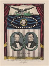 Presidential Campaign Banner, Bust Portraits for President, Franklin Pierce, President, For Vice President, William R. King, George Washington, Grand, National, Democratic Banner, Press Onward, Portra...