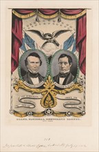 Presidential Campaign Banner, Bust Portraits for President, Franklin Pierce, President, For Vice President, William R. King, Grand, National, Democratic Banner, Press Onward, Portraits from Daguerreot...