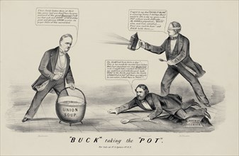 "Buck" Taking the "Pot", Political Cartoon, Currier and Ives, 1856