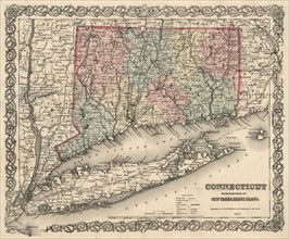 Map of Connecticut with Portions of New York and Rhode Island, Published by J.H. Colton & Co., New York, 1859