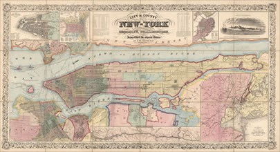 City and County Map of New York, Brooklyn, Williamsburgh, Jersey City and the Adjacent Waters, Published by J.H. Colton & Co., New York, 1857