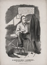 "A Serviceable Garment, or Reverie of a Bachelor", Political Cartoon featuring U.S. Presidential Candidate James Buchanan, Lithograph, Nathaniel Currier, 1856