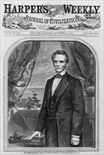 Hon. Abraham Lincoln, Born in Kentucky, February 12, 1809 (Photographed by Brady), Cover of Harper's Weekly Magazine, November 10, 1860