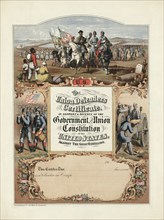 Union Defenders Certificate in Support & Defense of the Government, the Constitution of the United States, against the Great Rebellion, Lithograph, Gibson & Company, Cincinnati, Ohio, 1860's