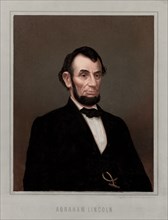 Half Length Portrait of U.S. President Abraham Lincoln, Lithograph and Printed in Oil Colors by J. Hagelberg, Berlin, 1860's