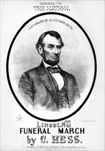 Lincoln's Funeral March by C. Hess, Performed by Menter's Band, Sheet Music, Artwork by J. Gregson, Published by A.C. Peters & Bro., 1865
