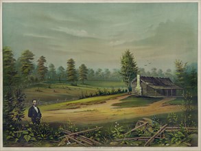 Pioneer Home of Abraham Lincoln, Lithograph, Published by John House, 1890