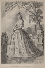 Mrs. President Lincoln, Full Length Portrait of Mary Todd Lincoln in Ball Gown, engraving by Kimmel & Foster, early 1860's