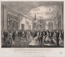 Grand Reception of the Notabilities of the Nation, at the White House, 1865, Ballroom at White House during Reception for Second Inauguration of Abraham Lincoln, Lithograph by Major & Knapp, 1865