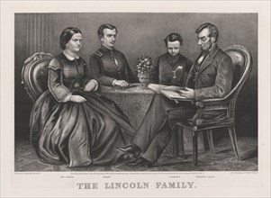The Lincoln Family, from Left Mary Todd Lincoln, Robert Lincoln, Thomas Lincoln, Abraham Lincoln, Lithograph by Currier & Ives, 1866