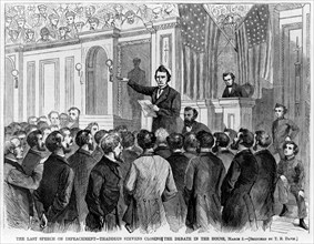 The Last Speech on Impeachment, Thaddeus Stevens Closing the Debate in the House, March 2, Sketched by T.R. Davis, Harper's Weekly, March 21, 1868
