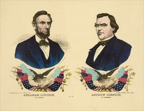 Campaign Banner for the Republican Ticket in 1864 Presidential Election featuring Head and Shoulders Portraits of U.S. President Abraham Lincoln (left) and Andrew Johnson (right), Gabriel Kaehrle, Art...